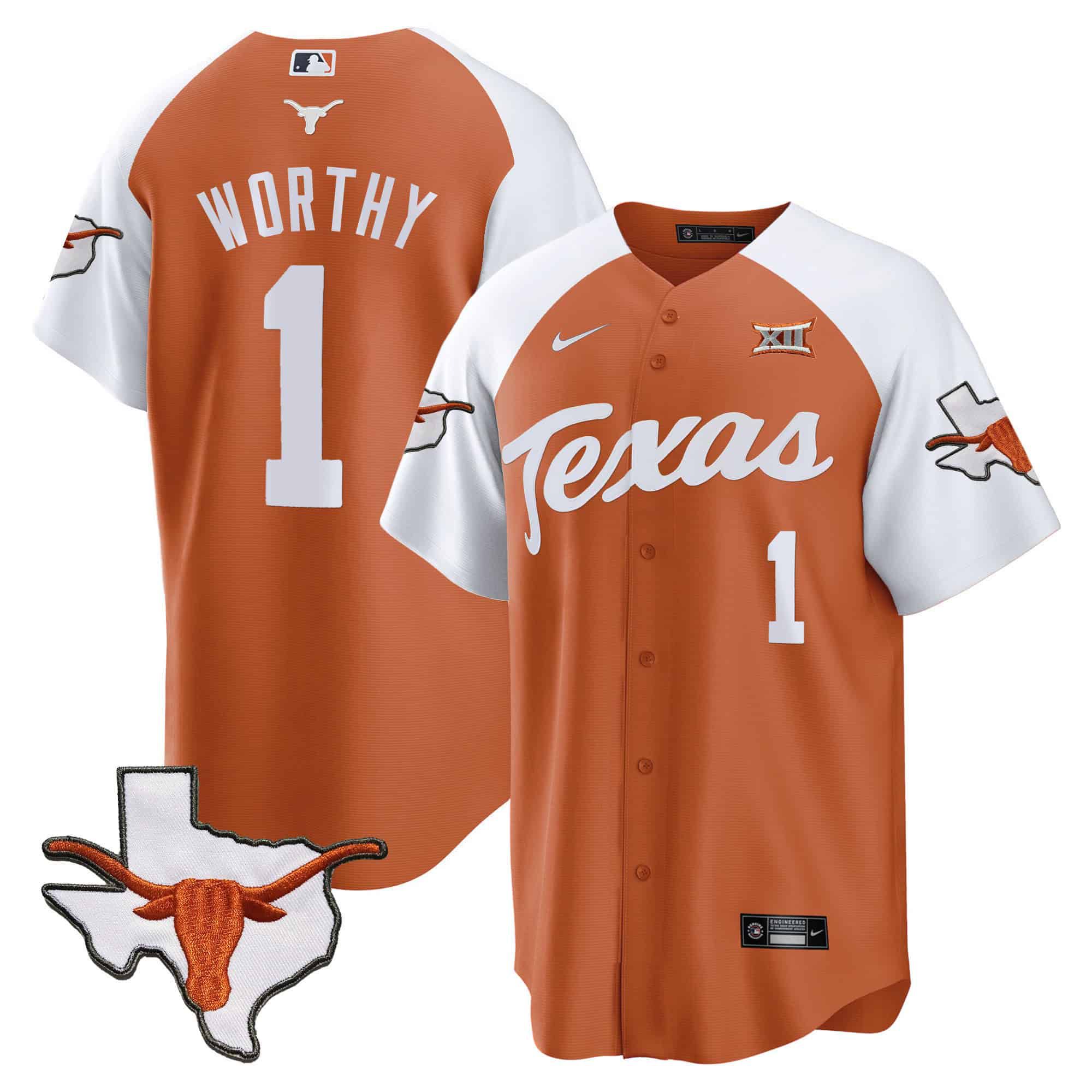 Men Texas Longhorns #1 Worthy Orange 2024 Baseball NCAA Jersey->indianapolis colts->NFL Jersey